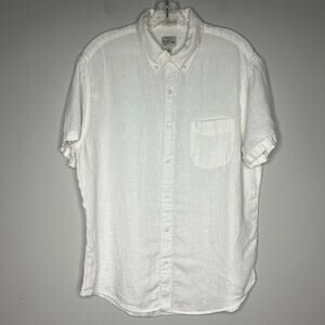 J Crew BAIRD MCNUTT mens shirt Sz L 100% IRISH LINEN white Button Short sleeve